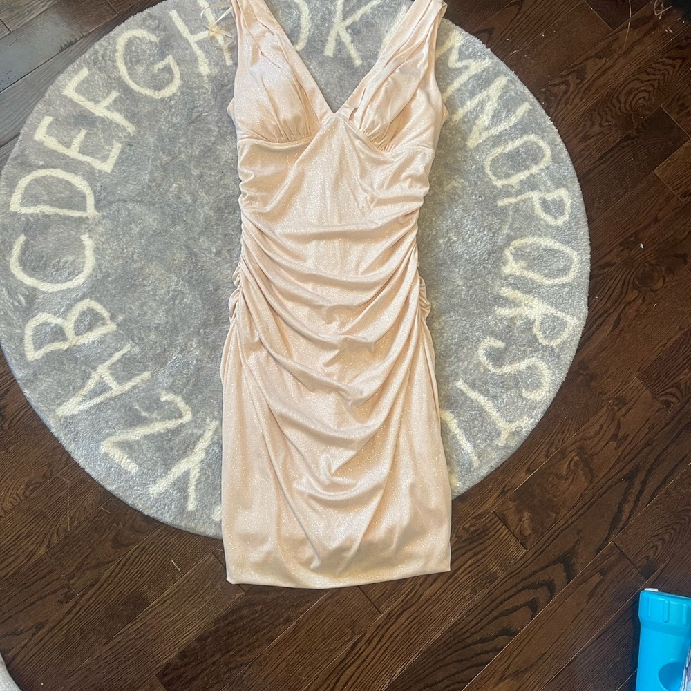 Le Chateau Pink Asymmetrical Ruched Cocktail Dress